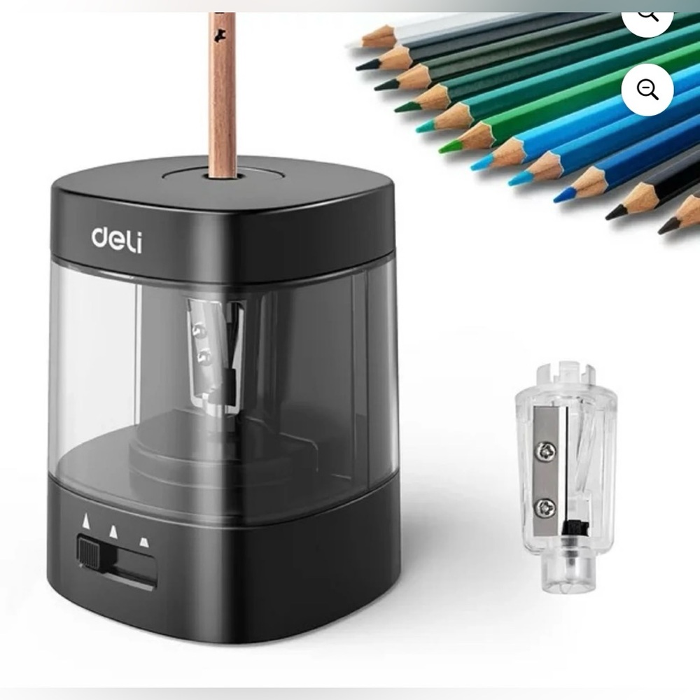 Deli Electric & Battery Pencil Sharpener - Auto, Adjustable Thickness, Black NWT